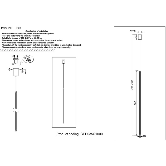 Подвесной светодиодный светильник Crystal Lux CLT 035C1000 BL изображение 2 Подвесной светодиодный светильник Crystal Lux CLT 035C1000 BL Фото № 2