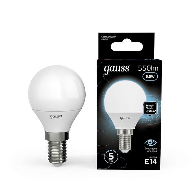 Лампа светодиодная Gauss E14 6.5W 4100K матовая 105101207 Фото № 6