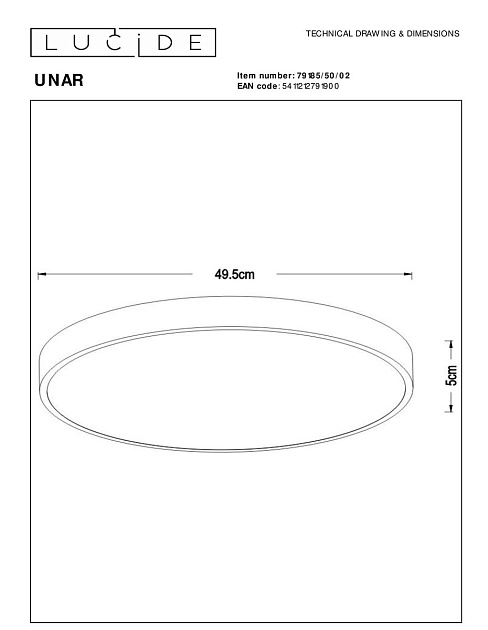 Потолочный светодиодный светильник Lucide Unar 79185/50/02 Фото № 2