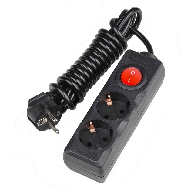 Удлинитель Uniel 2гн х 3м с/з + выкл Стандарт S-GCD2-3B BLACK UL-00003607 Фото № 1