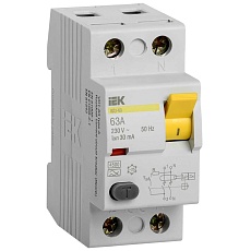 Выключатель дифференциальный (УЗО) ВД1-63 2Р 63А 30мА тип А IEK MDV11-2-063-030