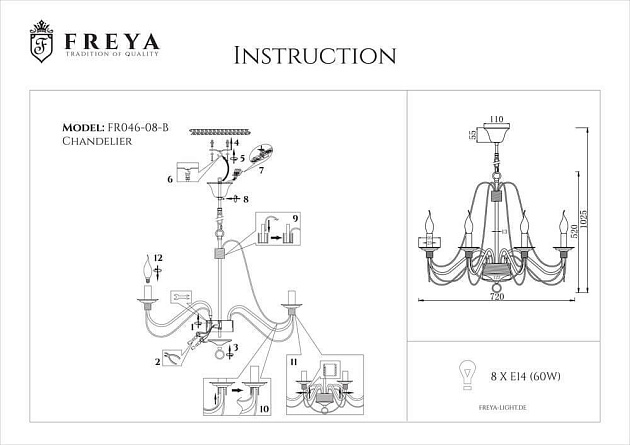 Подвесная люстра Freya Velia FR2046-PL-08-BR Фото № 5
