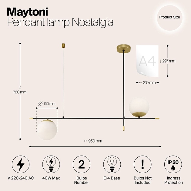 Подвесной светильник Maytoni Nostalgia MOD048PL-02G Фото № 8