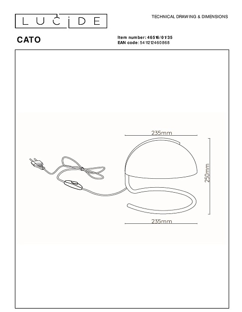 Настольная лампа Lucide Cato 46516/01/35 Фото № 2