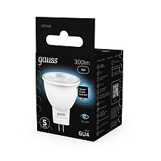Лампа светодиодная Gauss GU4 3W 4100K матовая 132517203 2