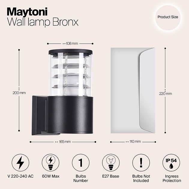 Уличный настенный светильник Maytoni Bronx O576WL-01B Фото № 2