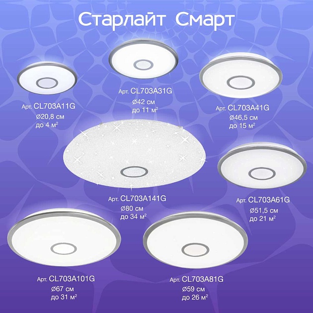 Потолочный светодиодный светильник Citilux Старлайт Смарт CL703A81G Фото № 3