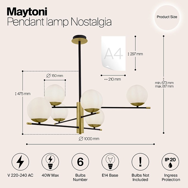 Подвесной светильник Maytoni Nostalgia MOD048PL-06G Фото № 11