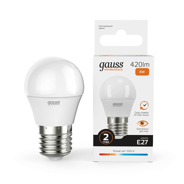 Лампа светодиодная Gauss E27 6W 3000K матовая 53216 Фото № 5