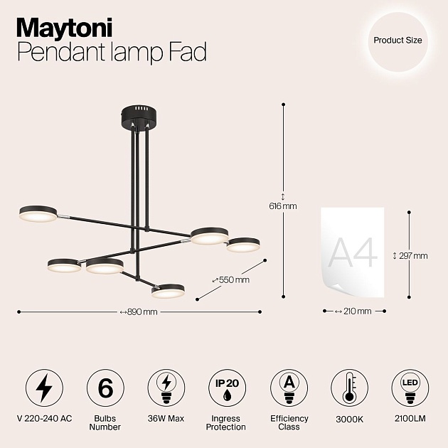 Подвесной светодиодный светильник Maytoni Fad MOD070PL-L38B3K Фото № 2
