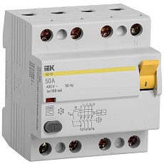Выключатель дифференциальный (УЗО) ВД1-63 4Р 50А 100мА IEK MDV10-4-050-100