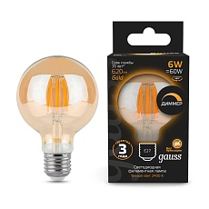 Лампа светодиодная филаментная Gauss E27 6W 2400K прозрачная 105802006 4