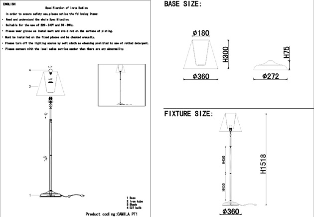Торшер Crystal Lux Camila PT1 Gold изображение 3 Торшер Crystal Lux Camila PT1 Gold Фото № 3