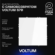 Выключатель с самовозвратом встраиваемый Voltum S70 одноклавишный 10А, (белый глянцевый) VLS010601