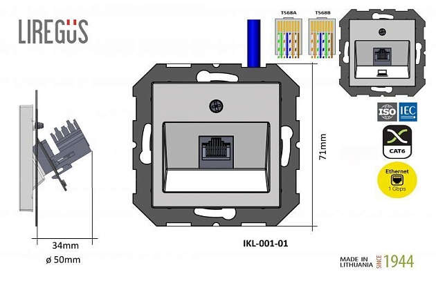 Розетка RJ45 Liregus Retro черный матовый 29-235 Фото № 2
