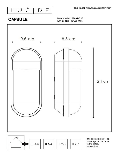 Уличный настенный светильник Lucide Capsule 29897/01/31 Фото № 2