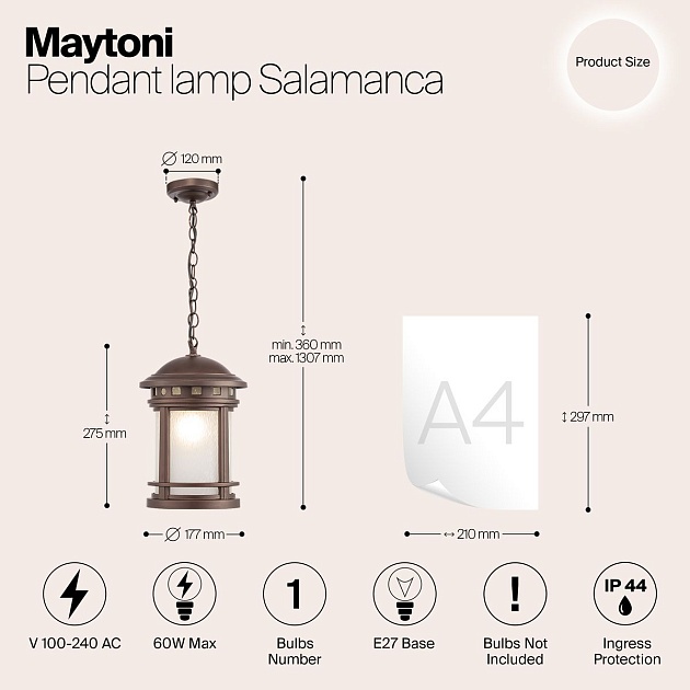 Уличный подвесной светильник Maytoni Salamanca O031PL-01BR Фото № 2
