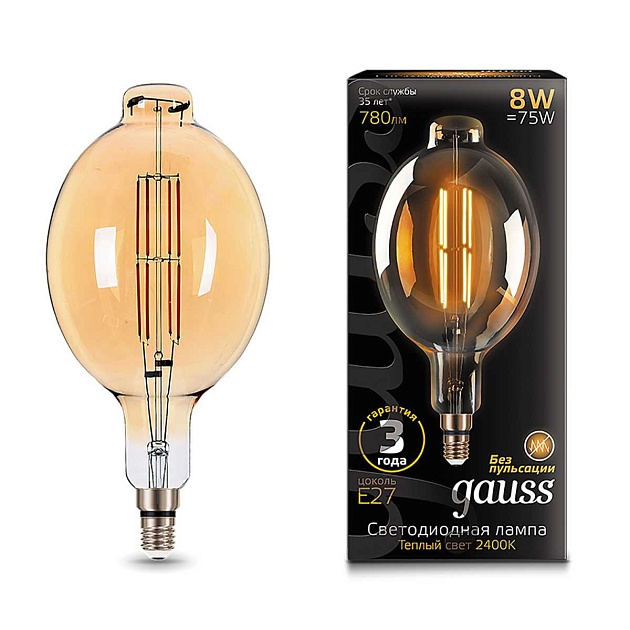 Лампа светодиодная филаментная Gauss E27 8W 2400K золотая 151802008 Фото № 5
