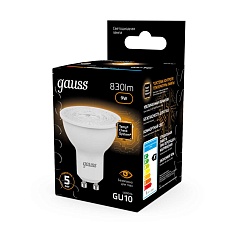 Лампа светодиодная Gauss GU10 9W 3000K 101506109 4