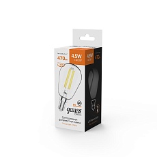 Лампа светодиодная филаментная Gauss E14 4,5W 2700K прозрачная 1141115 3