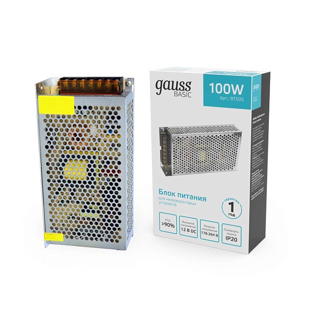 Блок питания Gauss 100W 12V IP20 BT505 Фото № 4