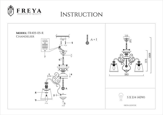 Подвесная люстра Freya Driana FR2405-PL-05-BZ Фото № 2