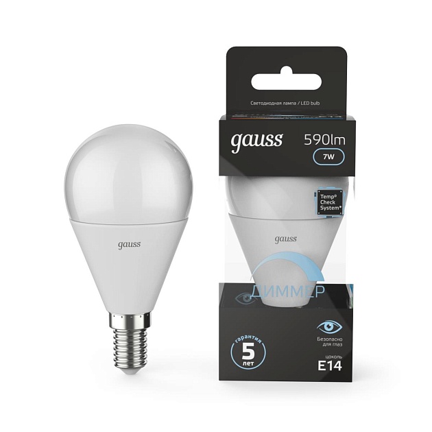 Лампа светодиодная Gauss E14 6.5W 4100K матовая 105101207 Фото № 5