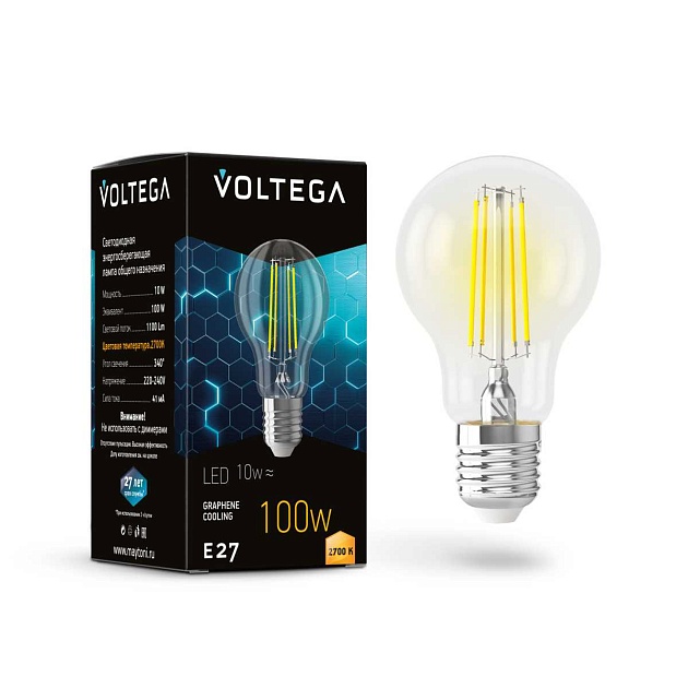 Лампа светодиодная Voltega E27 9W 2700K прозрачная 7227 Фото № 1
