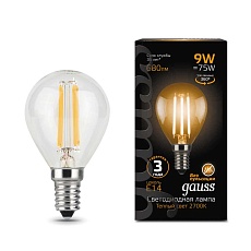 Лампа светодиодная филаментная Gauss E14 9W 2700К прозрачная 105801109 4
