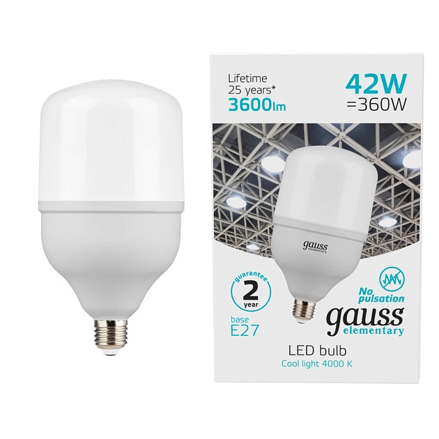 Лампа светодиодная Gauss E27 42W 4000K матовая 63224 Фото № 1