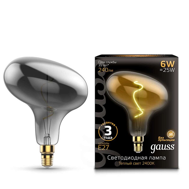 Лампа светодиодная филаментная Gauss E27 6W 2400K серая 165802008 Фото № 5