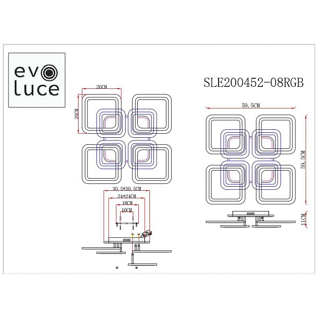 Потолочная светодиодная люстра Evoluce Qutro SLE200452-08RGB изображение 2 Потолочная светодиодная люстра Evoluce Qutro SLE200452-08RGB Фото № 2