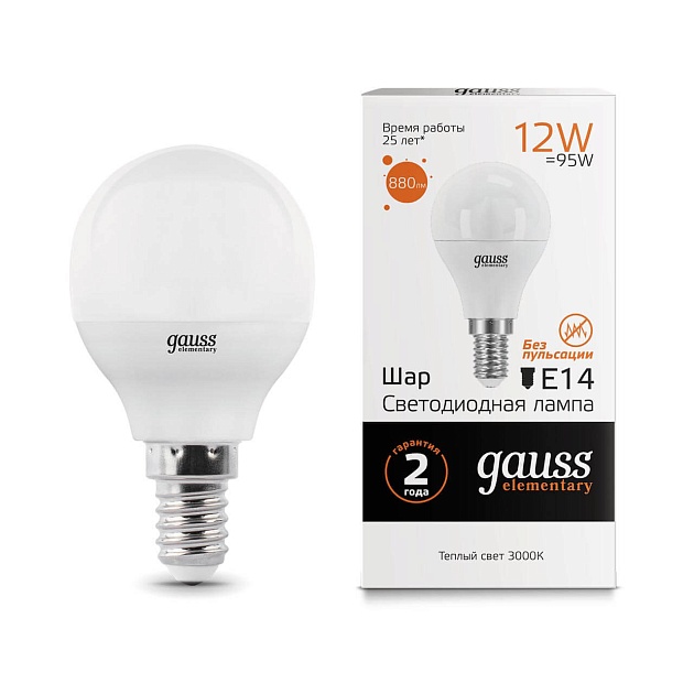 Лампа светодиодная Gauss E14 12W 3000K матовая 53112 Фото № 1