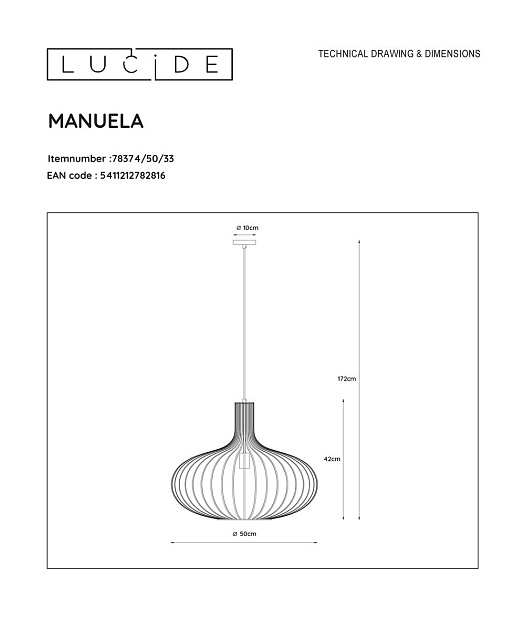 Подвесной светильник Lucide Manuela 78374/50/33 Фото № 2