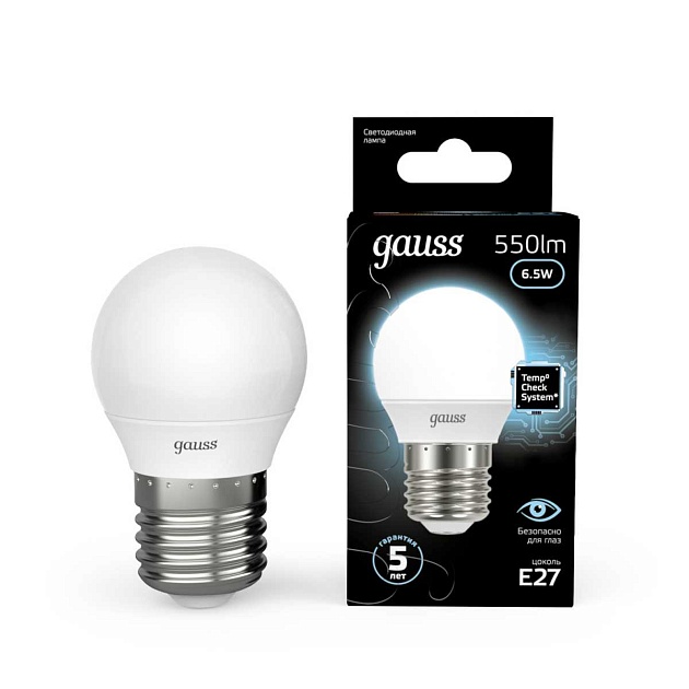 Лампа светодиодная Gauss E27 6.5W 4100K матовая 105102207 Фото № 8
