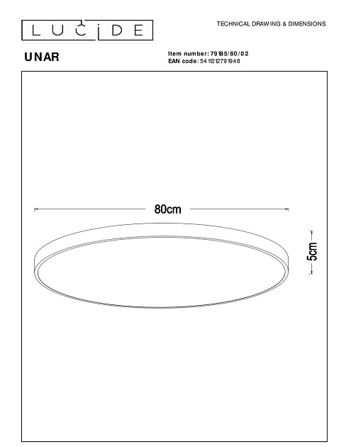 Потолочный светодиодный светильник Lucide Unar 79185/80/02 Фото № 2