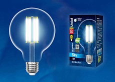 Лампа светодиодная филаментная Uniel E27 15W 4000K прозрачная LED-G95-15W/4000K/E27/CL PLS02WH UL-00004865 1