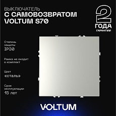 Выключатель с самовозвратом встраиваемый Voltum S70 одноклавишный 10А, (сталь) VLS010605