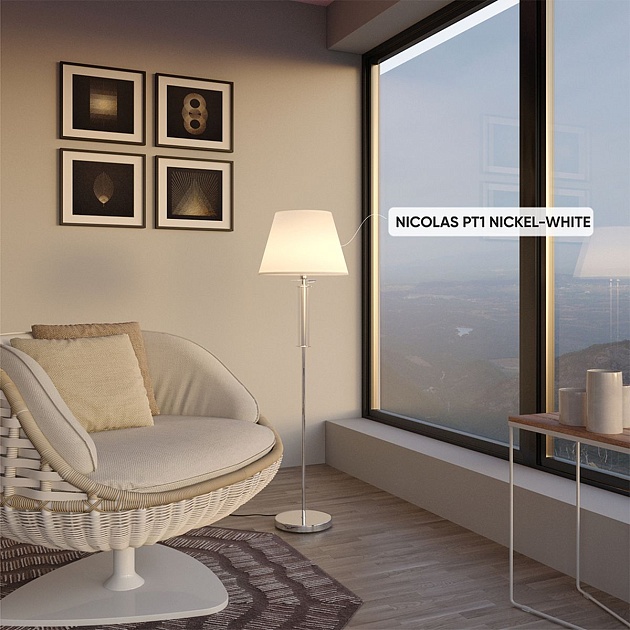 Торшер Crystal Lux Nicolas PT1 Nickel/White изображение 6 Торшер Crystal Lux Nicolas PT1 Nickel/White Фото № 6