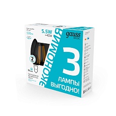 Лампа cветодиодная Gauss E14 5,5W 4100K прозрачная 3 шт. 1031126T 2