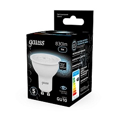 Лампа светодиодная Gauss GU10 9W 4100K матовая 101506209 3