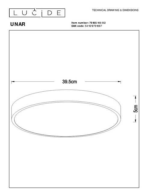 Потолочный светодиодный светильник Lucide Unar 79185/40/02 Фото № 2