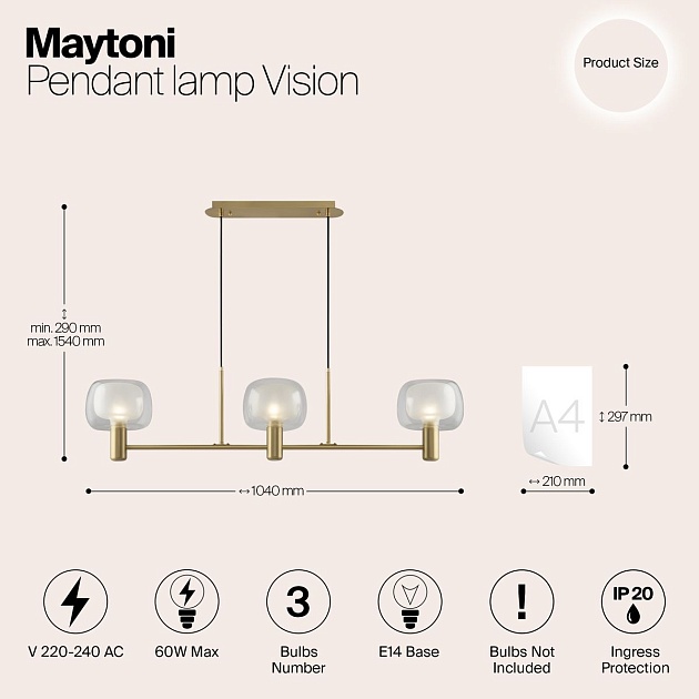 Подвесная люстра Maytoni Vision MOD411PL-03G изображение 8 Подвесная люстра Maytoni Vision MOD411PL-03G Фото № 8