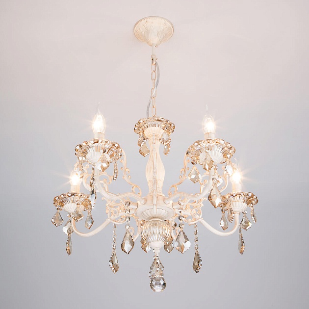 Подвесная люстра Eurosvet 3281/5 белый с золотом/тонированный хрусталь Strotskis Фото № 5