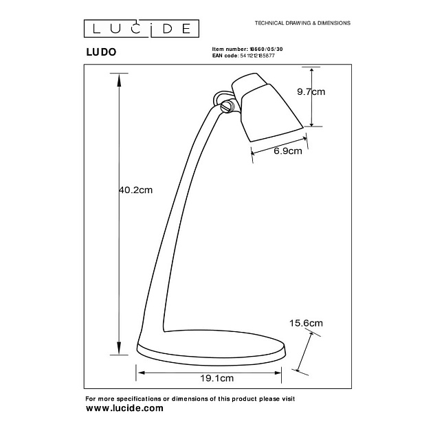 Настольная светодиодная лампа Lucide LUDO 18660/05/30 Фото № 2