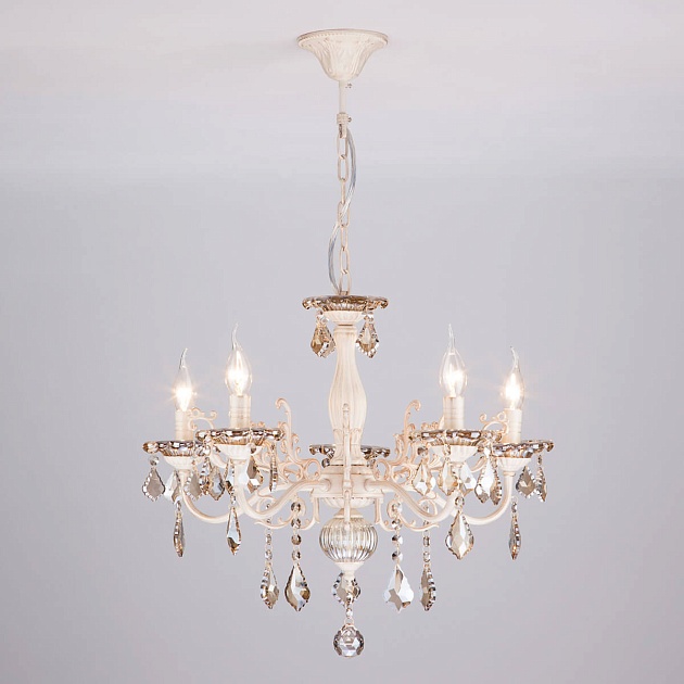 Подвесная люстра Eurosvet 3281/5 белый с золотом/тонированный хрусталь Strotskis Фото № 1