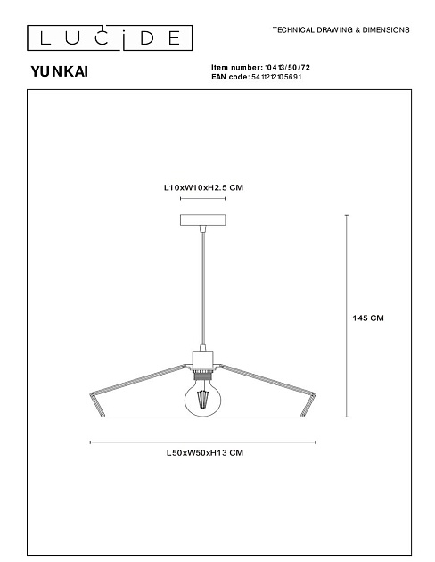 Подвесной светильник Lucide Yunkai 10413/50/72 Фото № 2