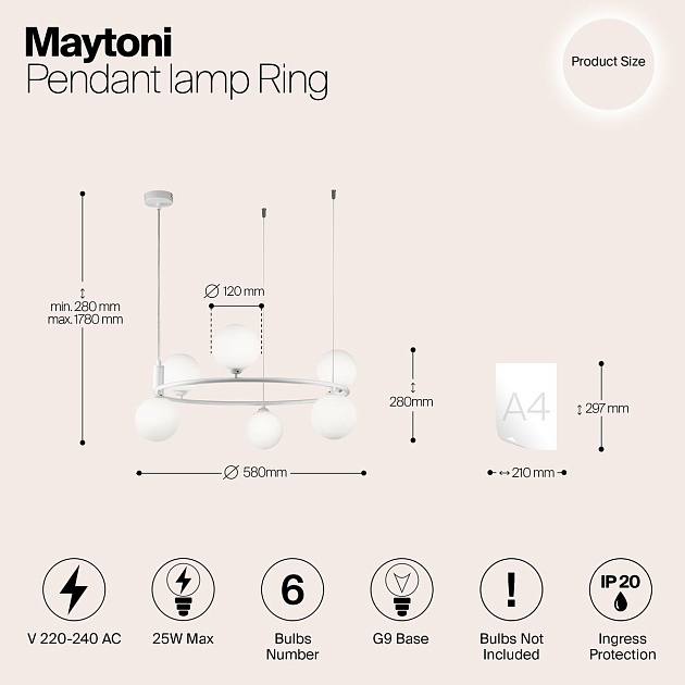 Подвесная люстра Maytoni Ring MOD013PL-06W изображение 2 Подвесная люстра Maytoni Ring MOD013PL-06W Фото № 2