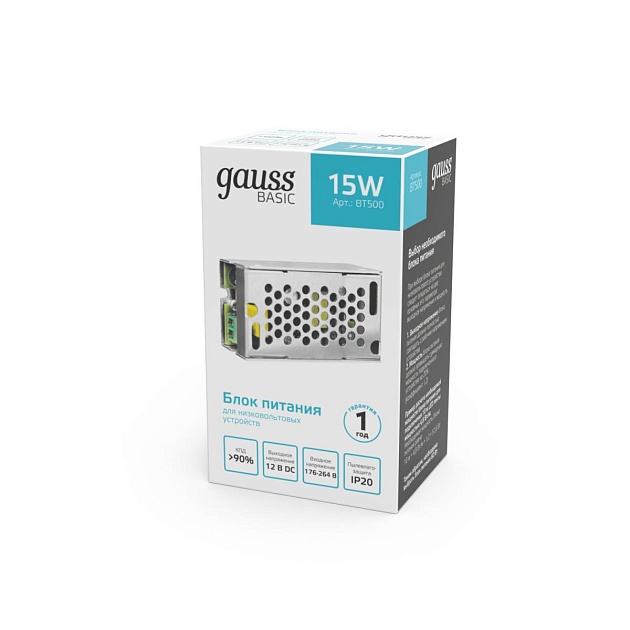 Блок питания Gauss 15W 12V IP20 BT500 Фото № 4