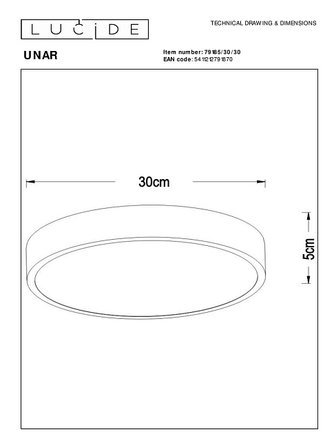 Потолочный светодиодный светильник Lucide Unar 79185/30/30 Фото № 2